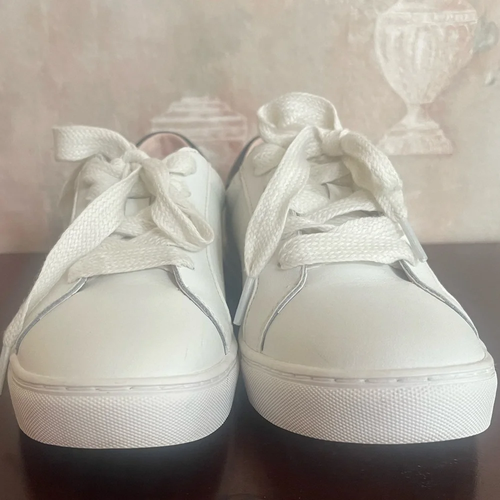 KATE SPADE WHITE LEATHER TRAINER SNEAKERS BLACK ACCENTS 8.5